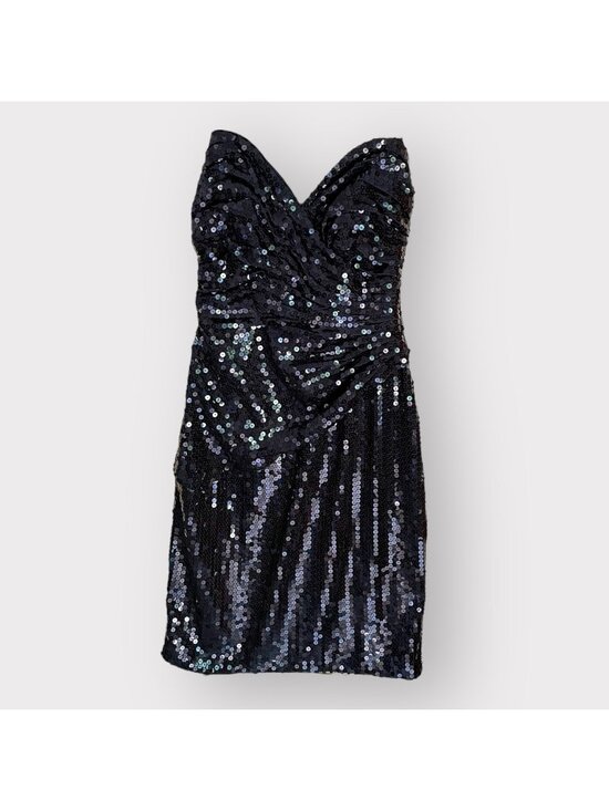 Tadashi Collection Dresses & Skirts - Vintage Tadashi Size 6 Black Sequin Strapless Sweetheart Neck Wrap Bodycon Dress